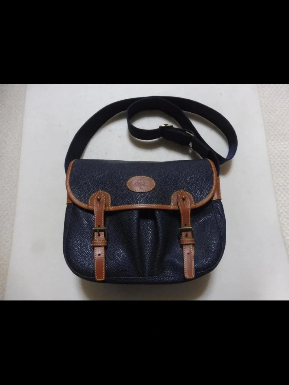 Mulberry Navy Leather-Trim Crossbody Messenger Bag